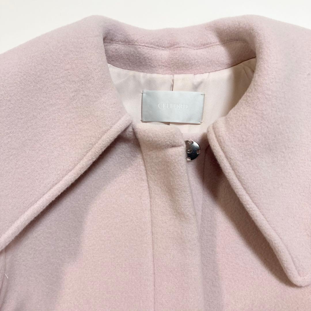 セルフォード ウール ビックカラーロングコート ライトピンク　38