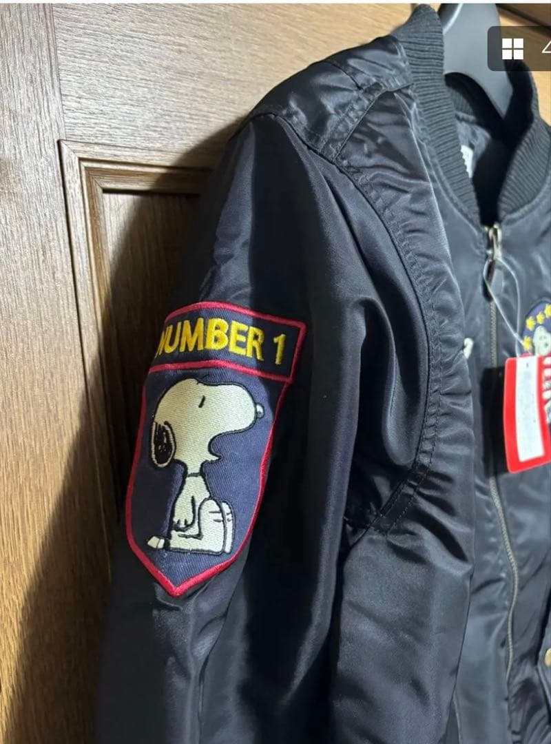 PEANUTS スヌーピー 刺繍 MA-1 中綿ジャケット M ブラック 新品