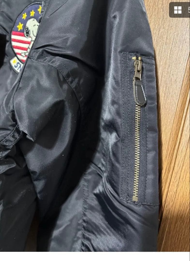 PEANUTS スヌーピー 刺繍 MA-1 中綿ジャケット M ブラック 新品