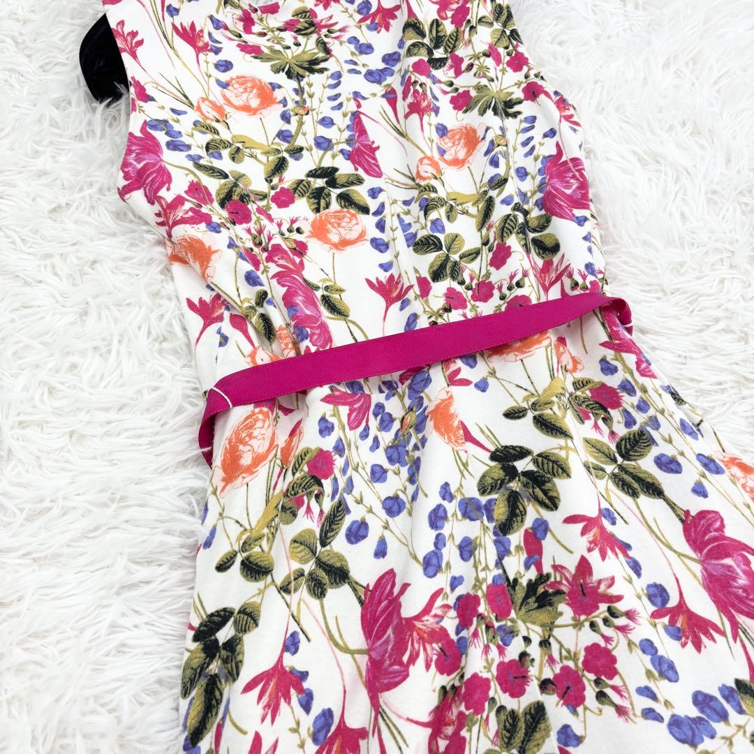 美品　ローラアシュレイ　ロングワンピース　花柄　ウエストリボン　ノースリーブ