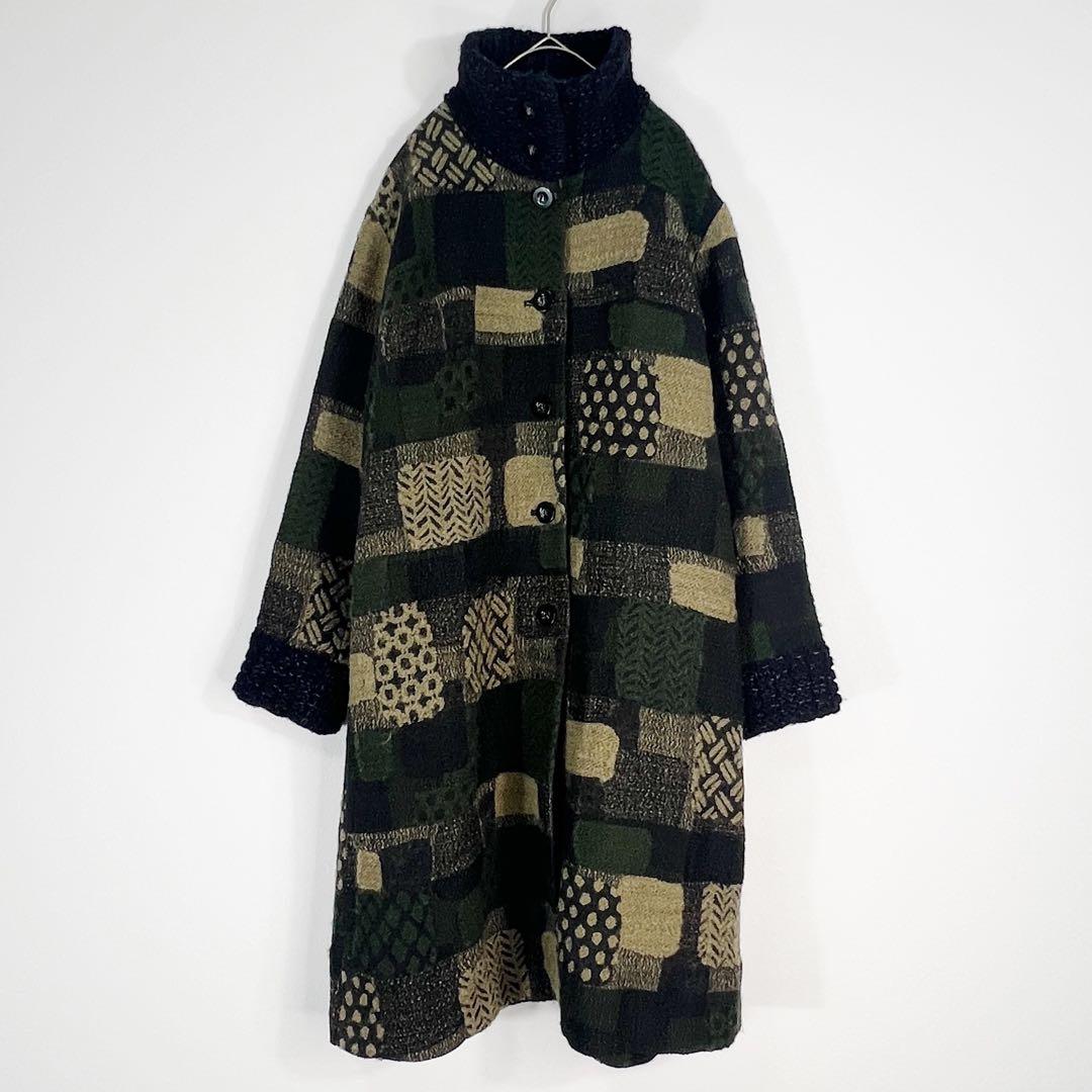 FUGAFUGA パッチワーク柄ジャガードコート ブラック カーキ フーガフーガ