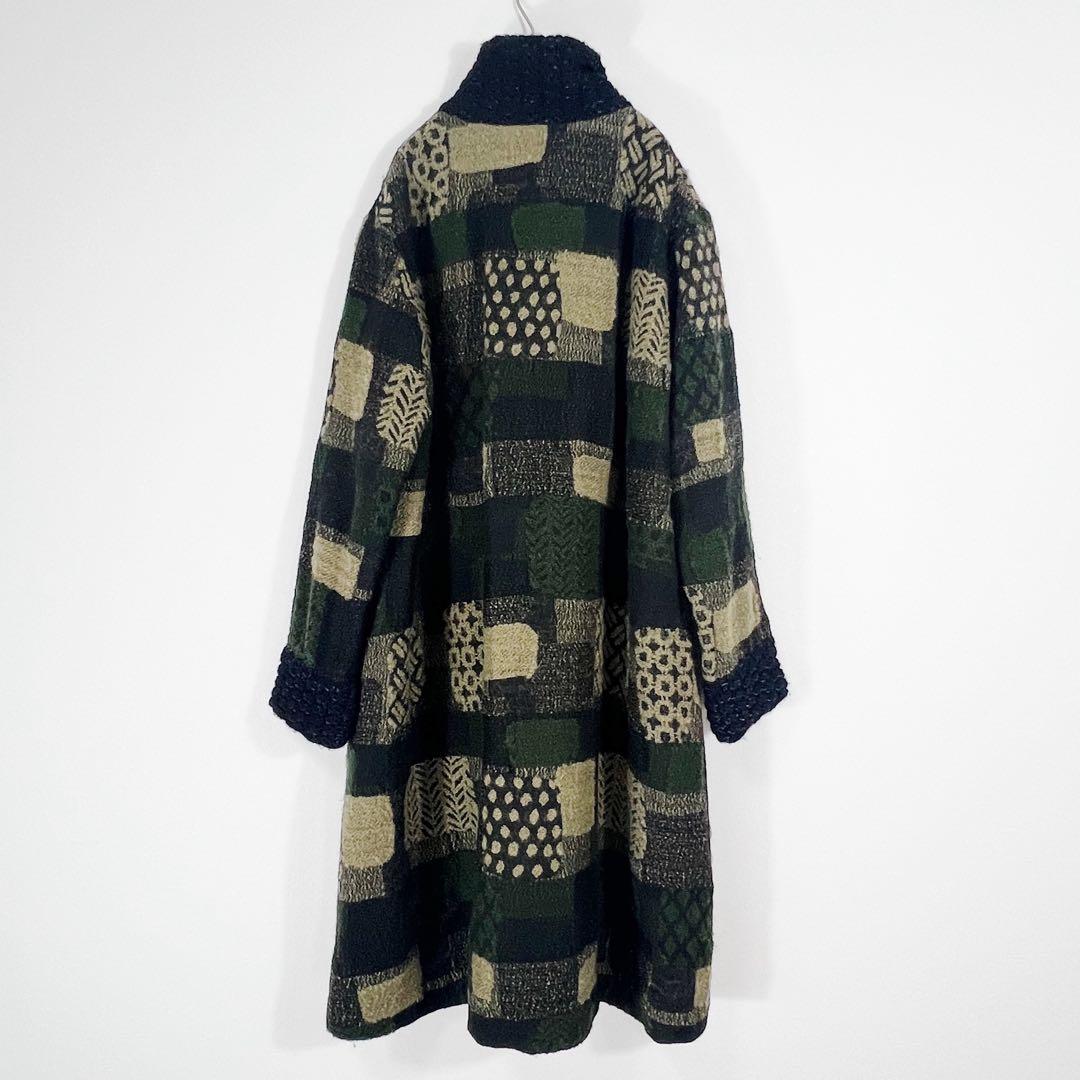 FUGAFUGA パッチワーク柄ジャガードコート ブラック カーキ フーガフーガ