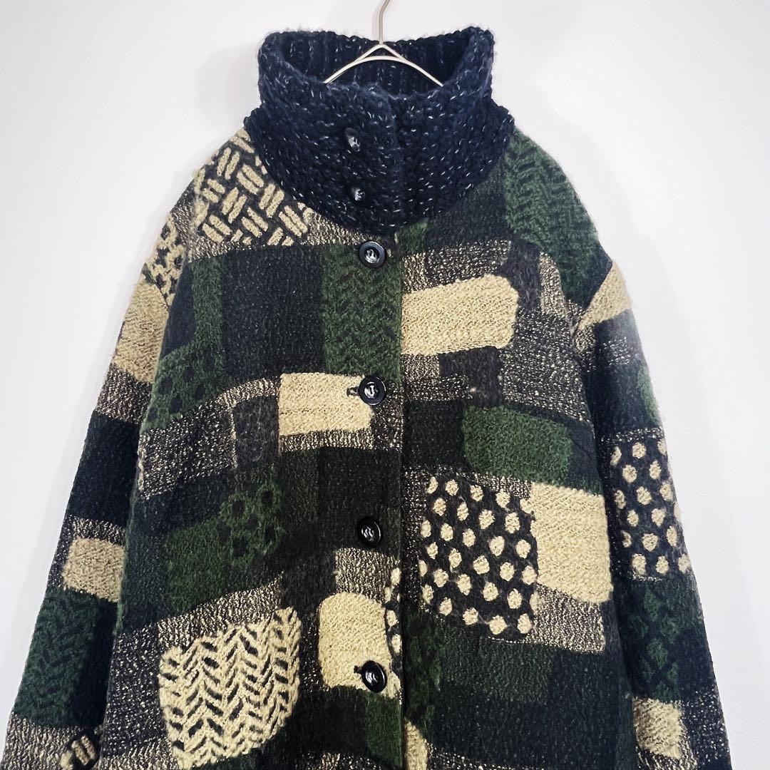 FUGAFUGA パッチワーク柄ジャガードコート ブラック カーキ フーガフーガ