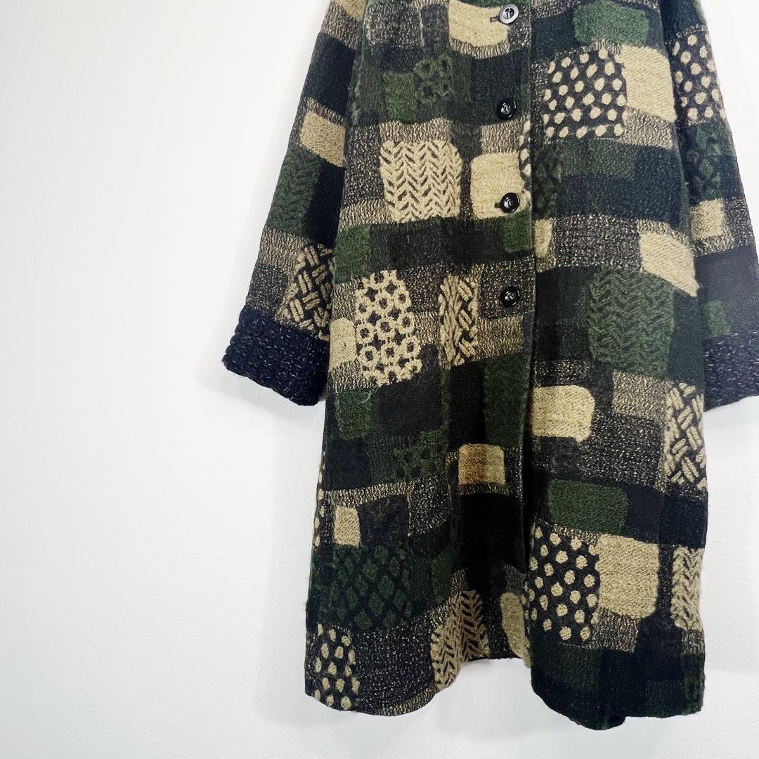 FUGAFUGA パッチワーク柄ジャガードコート ブラック カーキ フーガフーガ