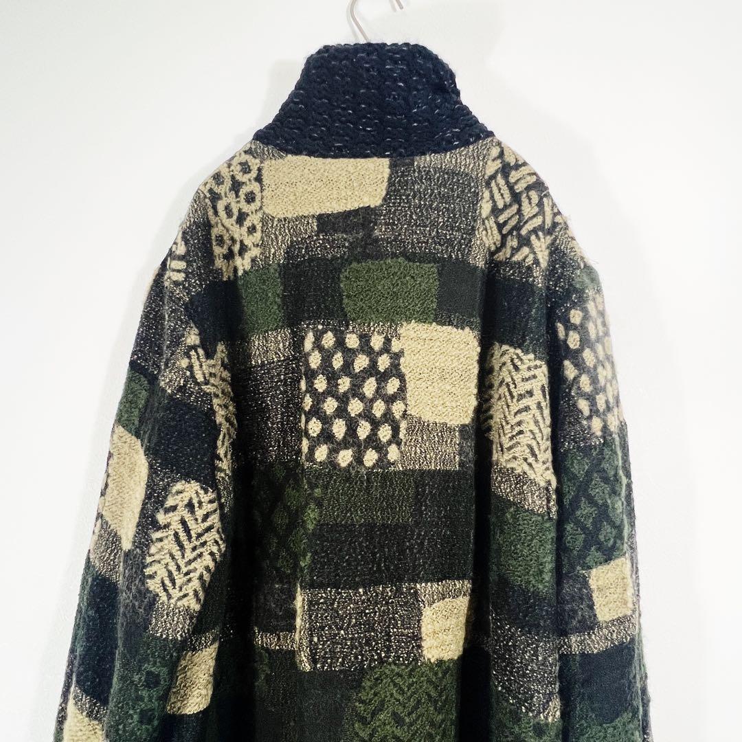 FUGAFUGA パッチワーク柄ジャガードコート ブラック カーキ フーガフーガ