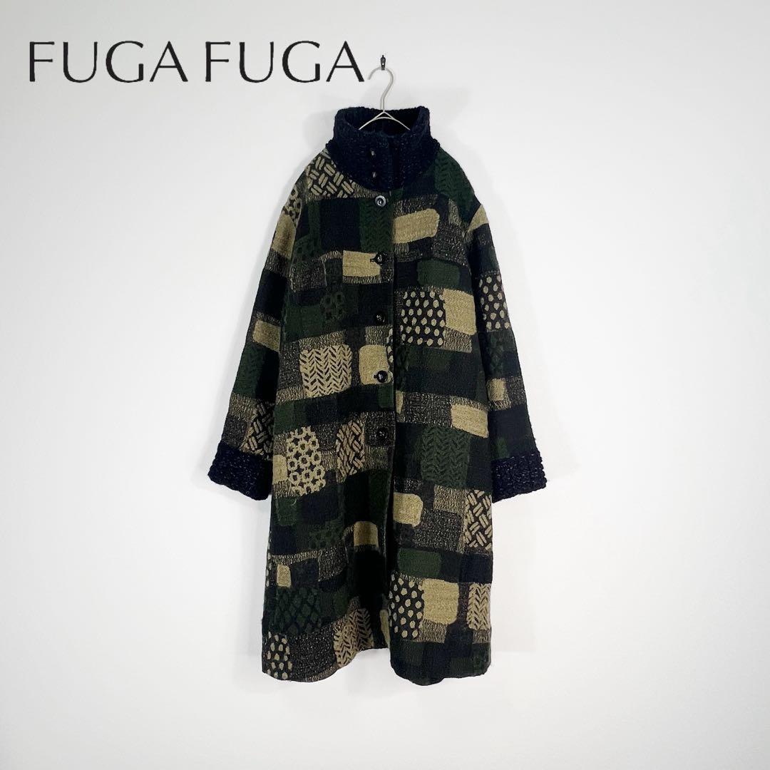 FUGAFUGA パッチワーク柄ジャガードコート ブラック カーキ フーガフーガ