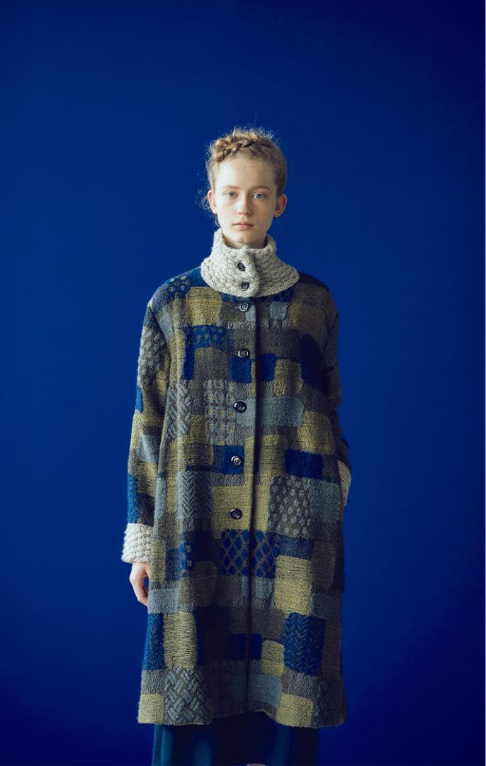 FUGAFUGA パッチワーク柄ジャガードコート ブラック カーキ フーガフーガ