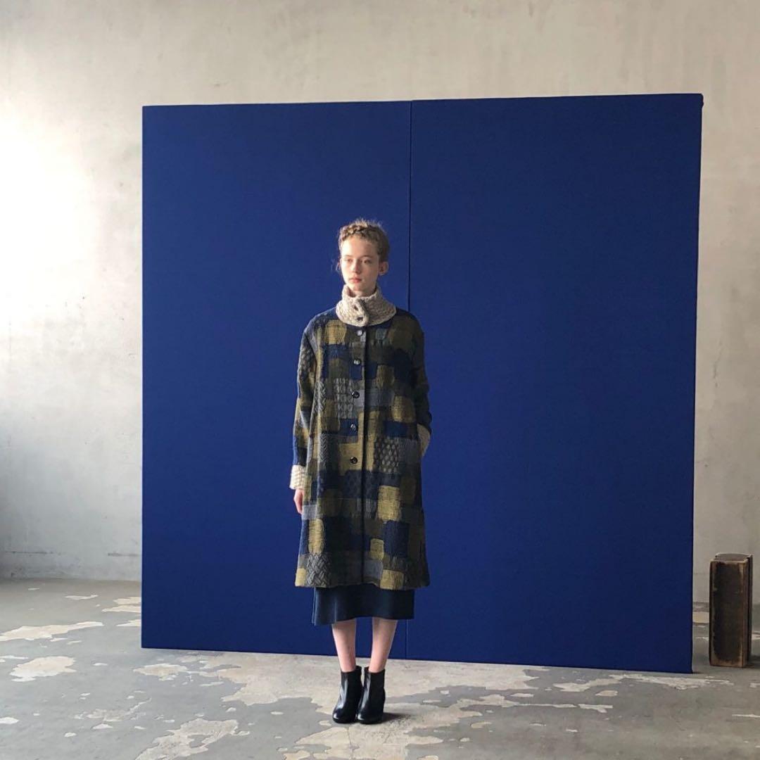 FUGAFUGA パッチワーク柄ジャガードコート ブラック カーキ フーガフーガ