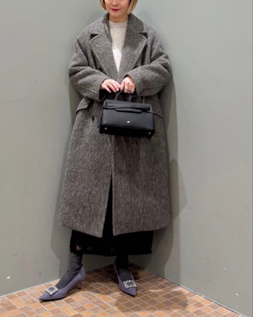 トゥモローランド　ウールアルパカシャギー ダブルブレストコート36