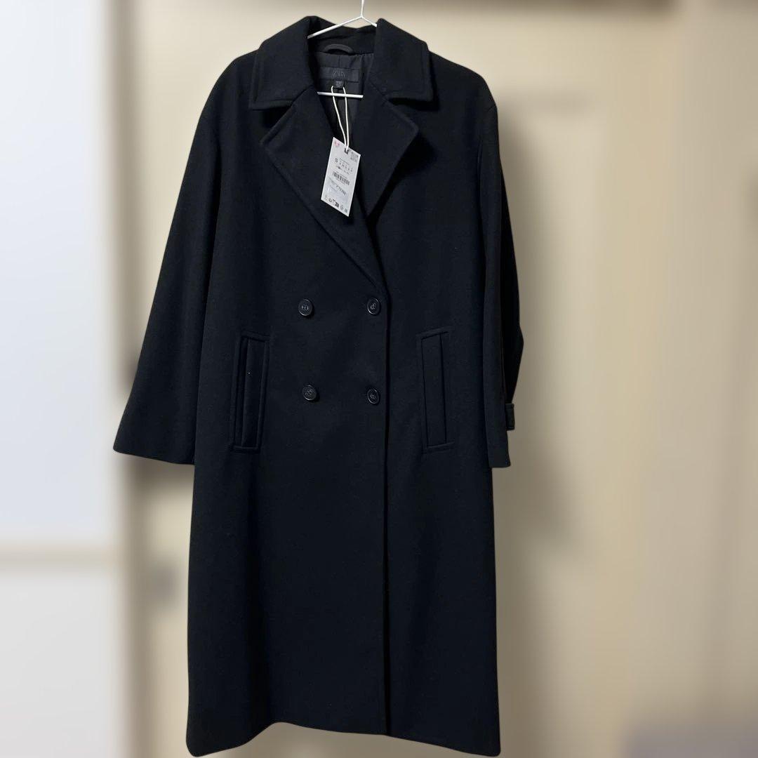 新品未使用ZARA ブラック ソフトオーバーサイズコートロングコート　Sサイズ
