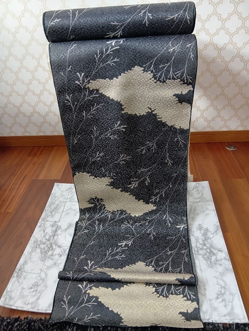 未使用品■特選江戸小紋　無形文化財古代保存型　浜ちりめん　正絹　反物 　105