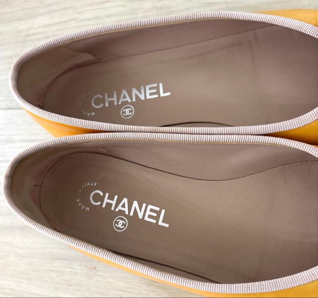 CHANEL シャネル　イエロー リボン付き フラットシューズ