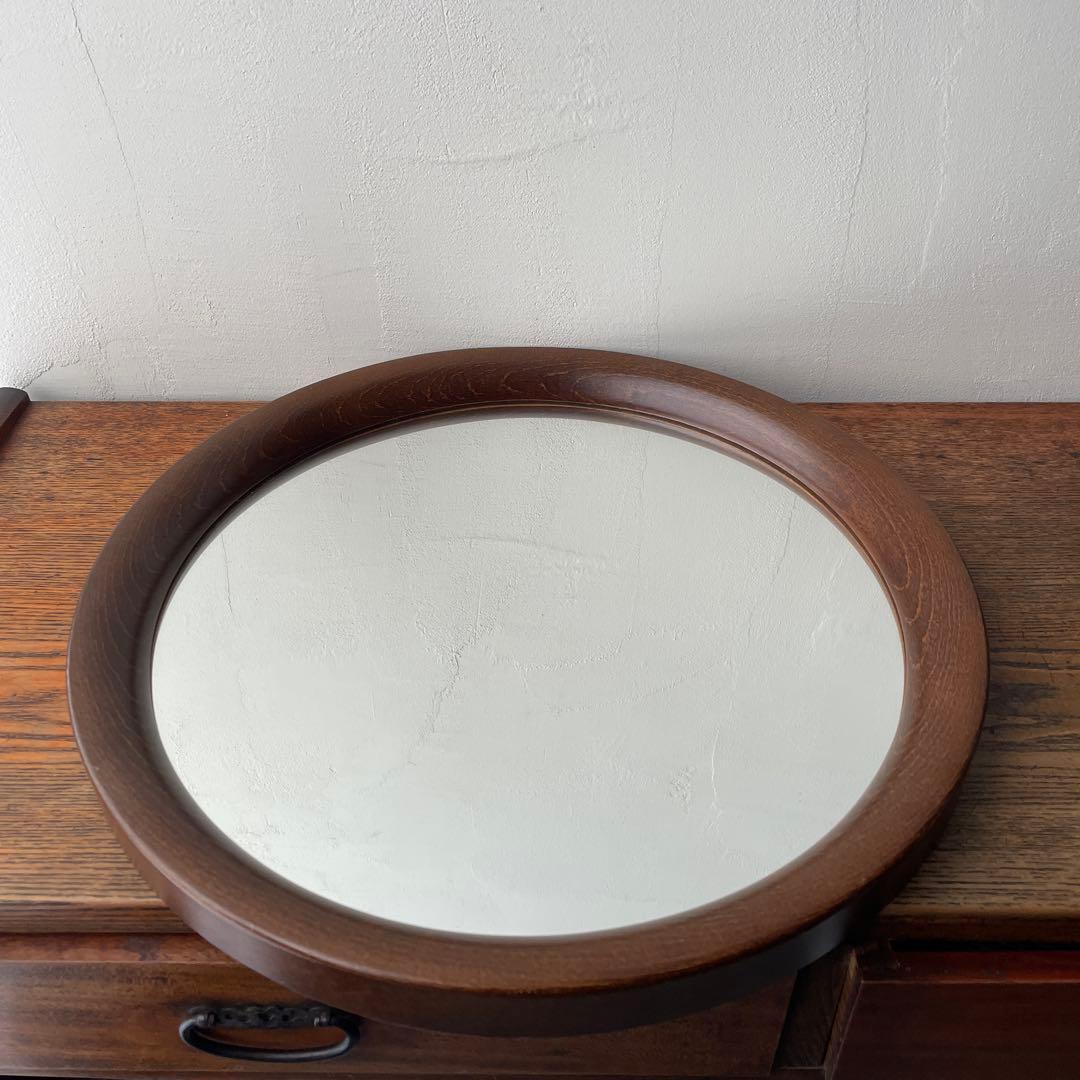 柳宗理　秋田木工　木製　壁掛けミラー　壁掛け鏡 円形　直径約40cm