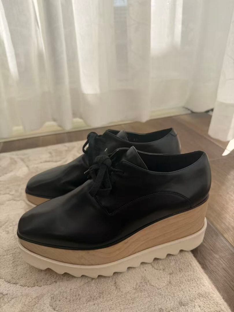 ステラマッカートニー　レザー プラットフォームスニーカー 黒　37