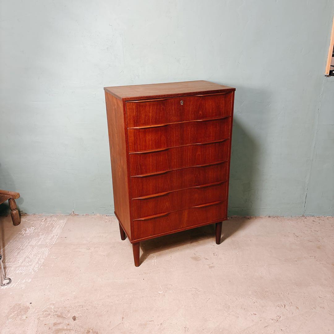 デンマーク　チーク材　六段チェスト　北欧家具　北欧ビンテージ