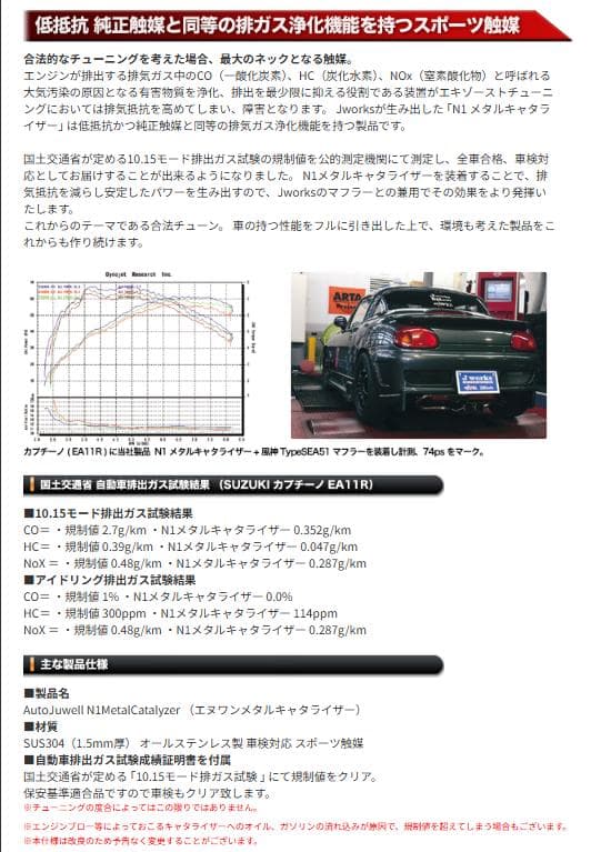 L880　コペン　J-works N1メタルキャタライザー　スポーツ触媒