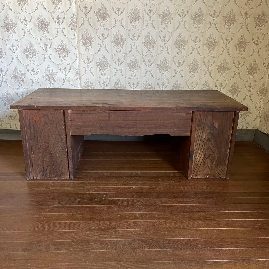 【アンティーク】木製 無垢 文机 作業台 引き出し 書斎机 座卓 古民家 古道具