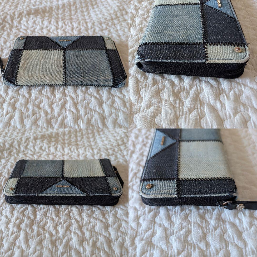 DIESEL　ディーゼル　長財布　デニム地　ブルー　ラウンドジップ　パッチワーク