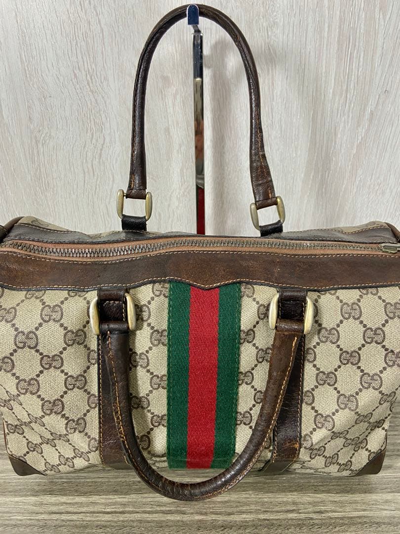 GUCCI ボストンバッグ　シェリーライン　GG スプリーム　PVC レザー