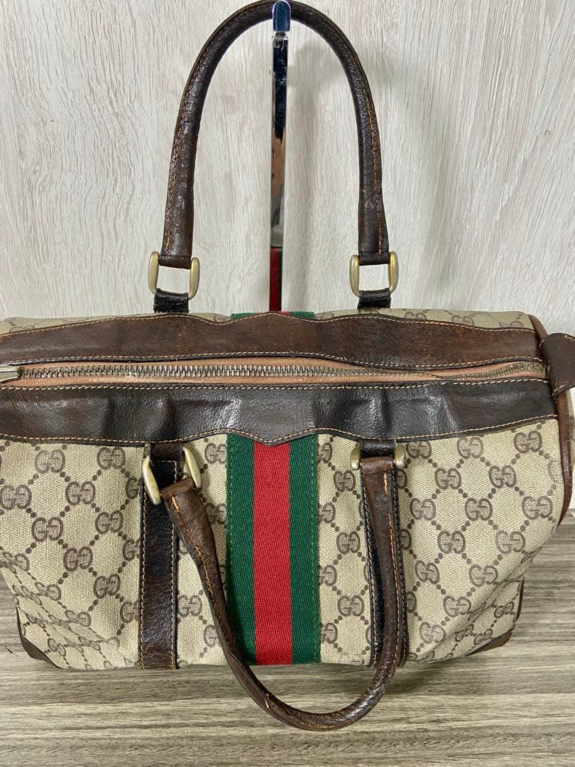 GUCCI ボストンバッグ　シェリーライン　GG スプリーム　PVC レザー