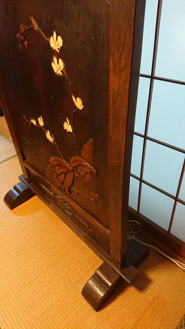 衝立 紫壇木製 透空彫 アンティーク