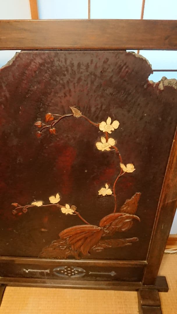 衝立 紫壇木製 透空彫 アンティーク