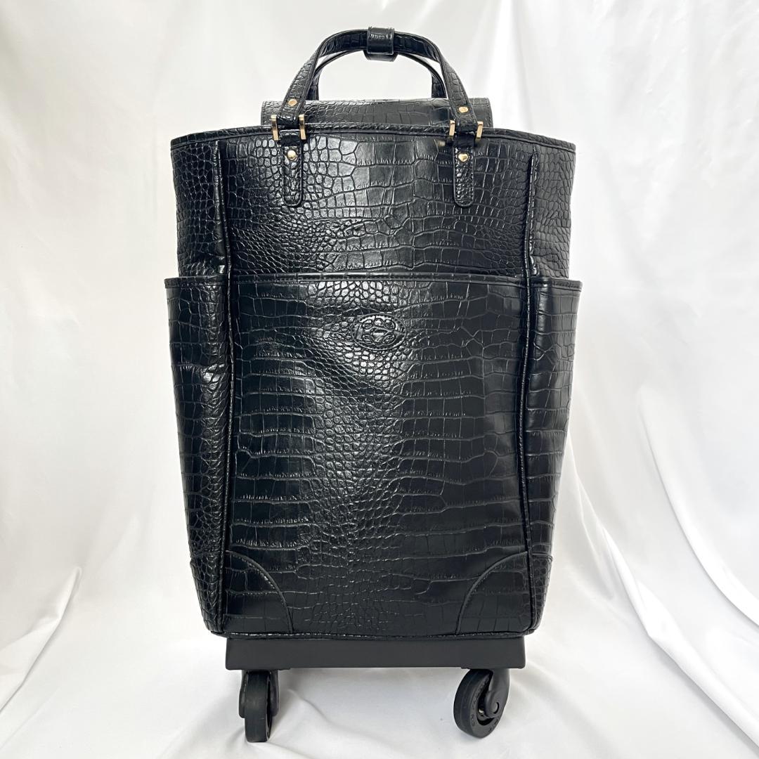 美品 スワニー キャリーケース クロコ型押し 2way お買い物 ブラック