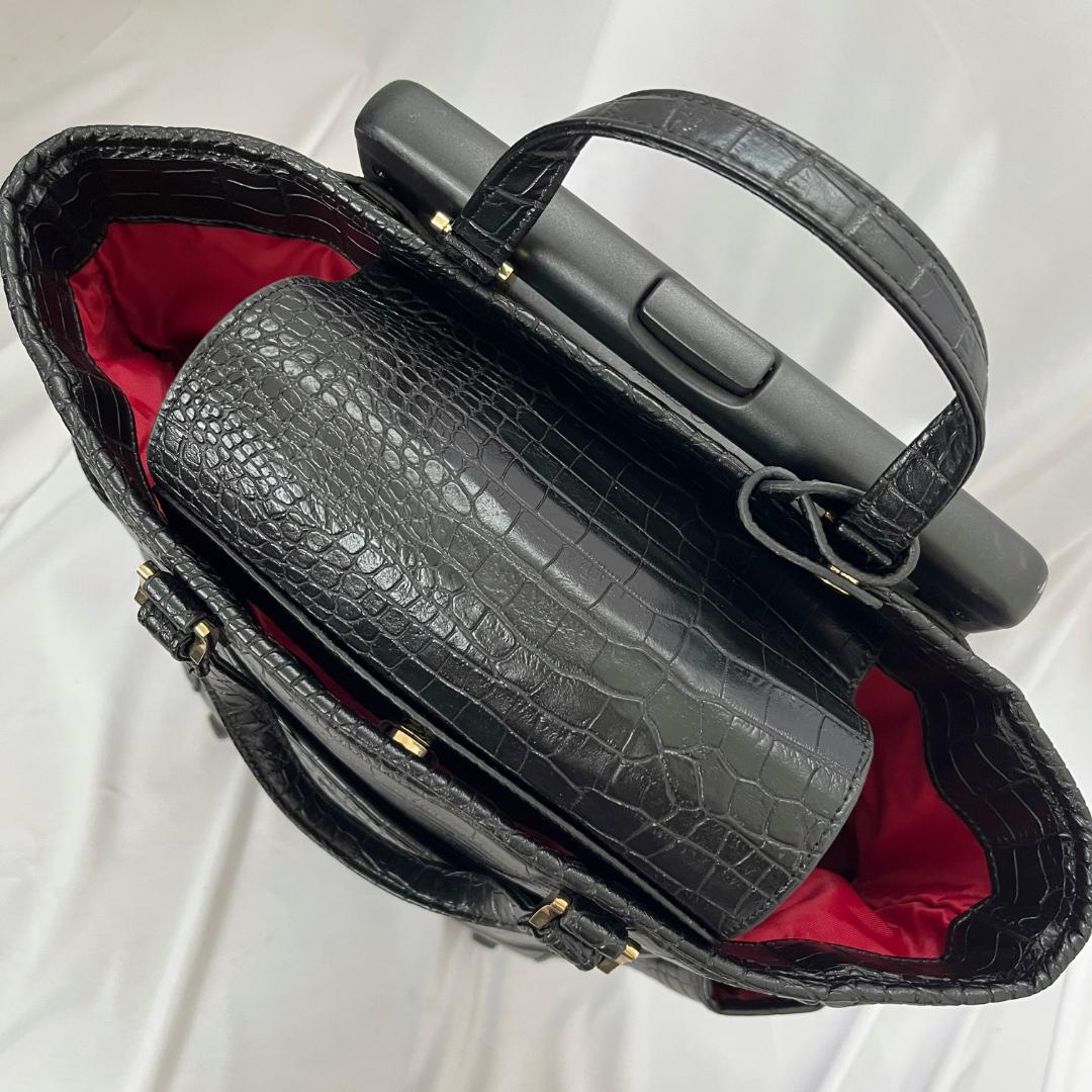美品 スワニー キャリーケース クロコ型押し 2way お買い物 ブラック