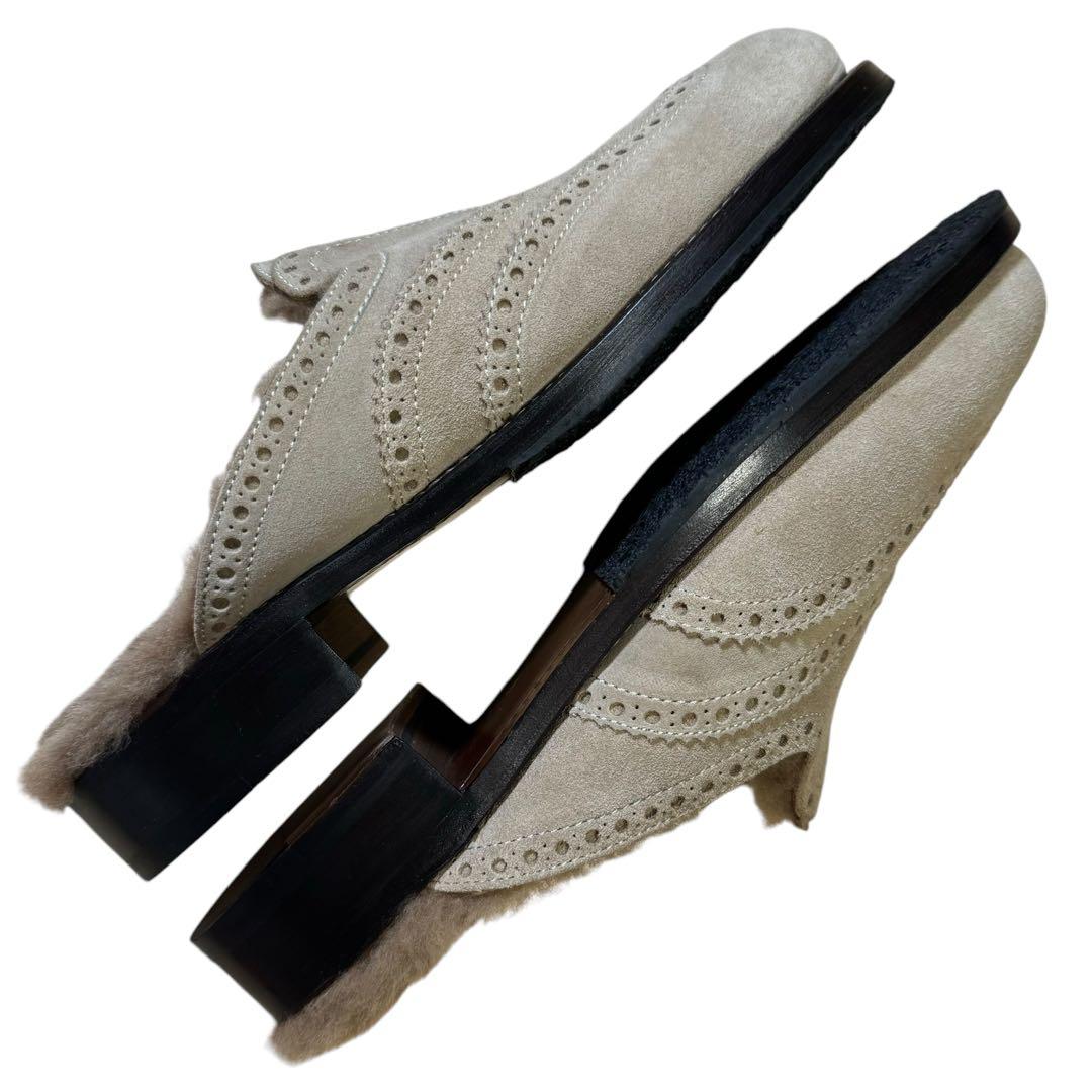 美品ウノピュウノウグァーレトレ/ウィングチップファーサンダル/ベージュ43