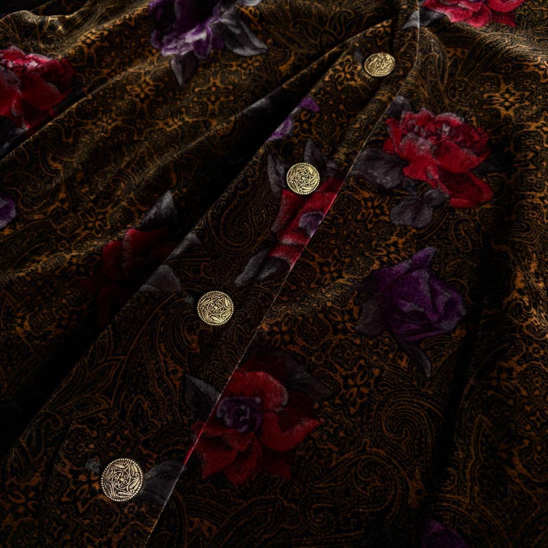 昭和レトロ 日本製 グランド 花柄ベロア金ボタンショートジャケット 13号