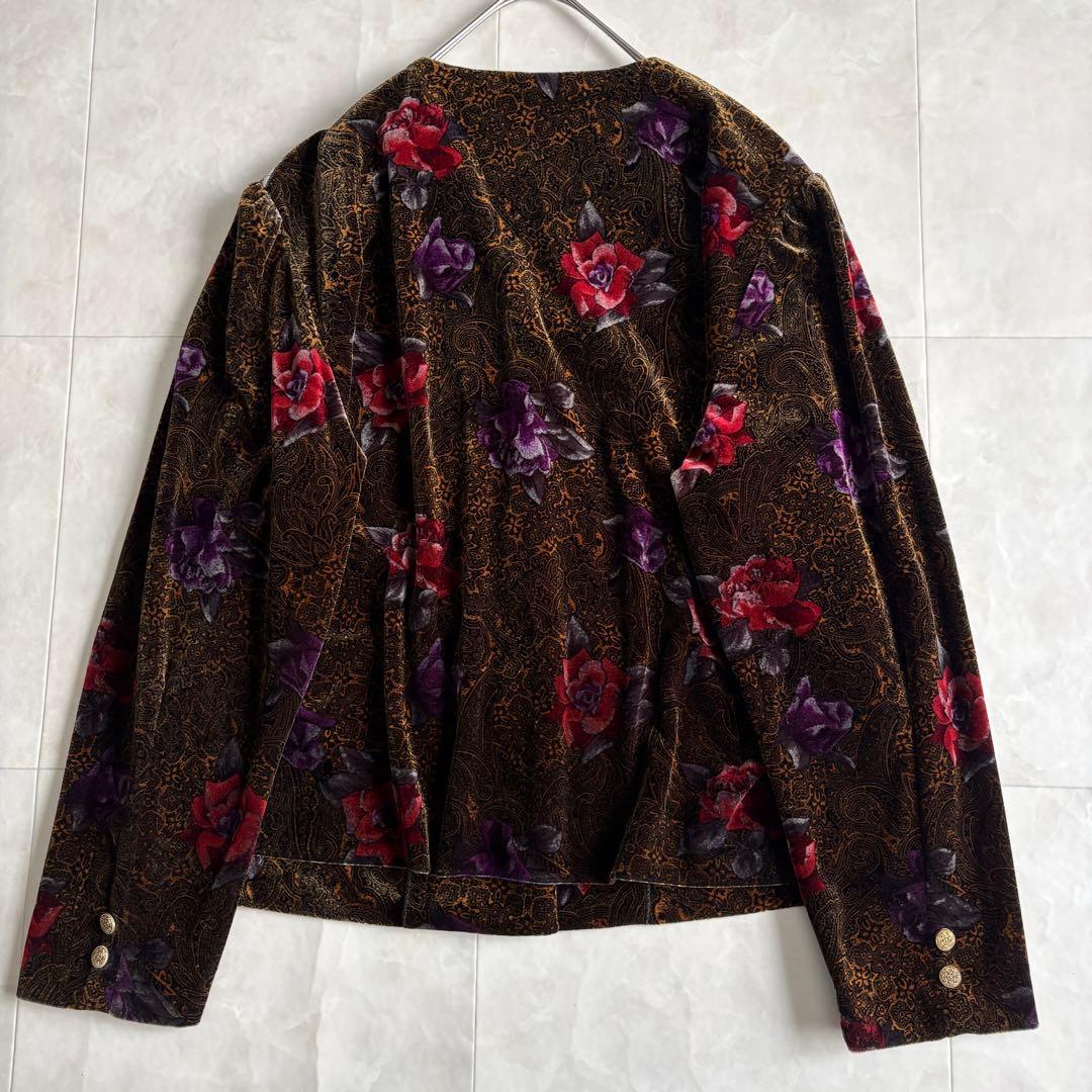昭和レトロ 日本製 グランド 花柄ベロア金ボタンショートジャケット 13号