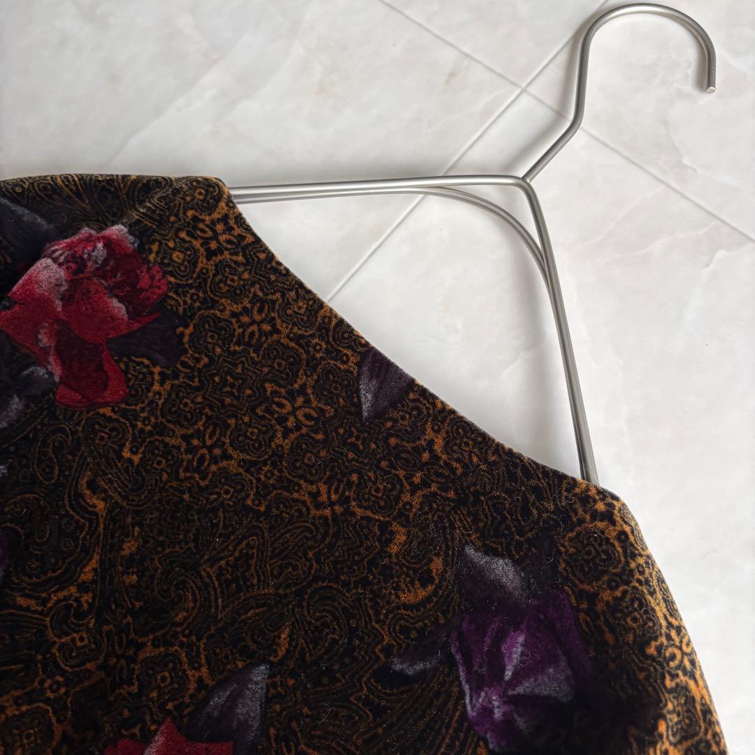 昭和レトロ 日本製 グランド 花柄ベロア金ボタンショートジャケット 13号