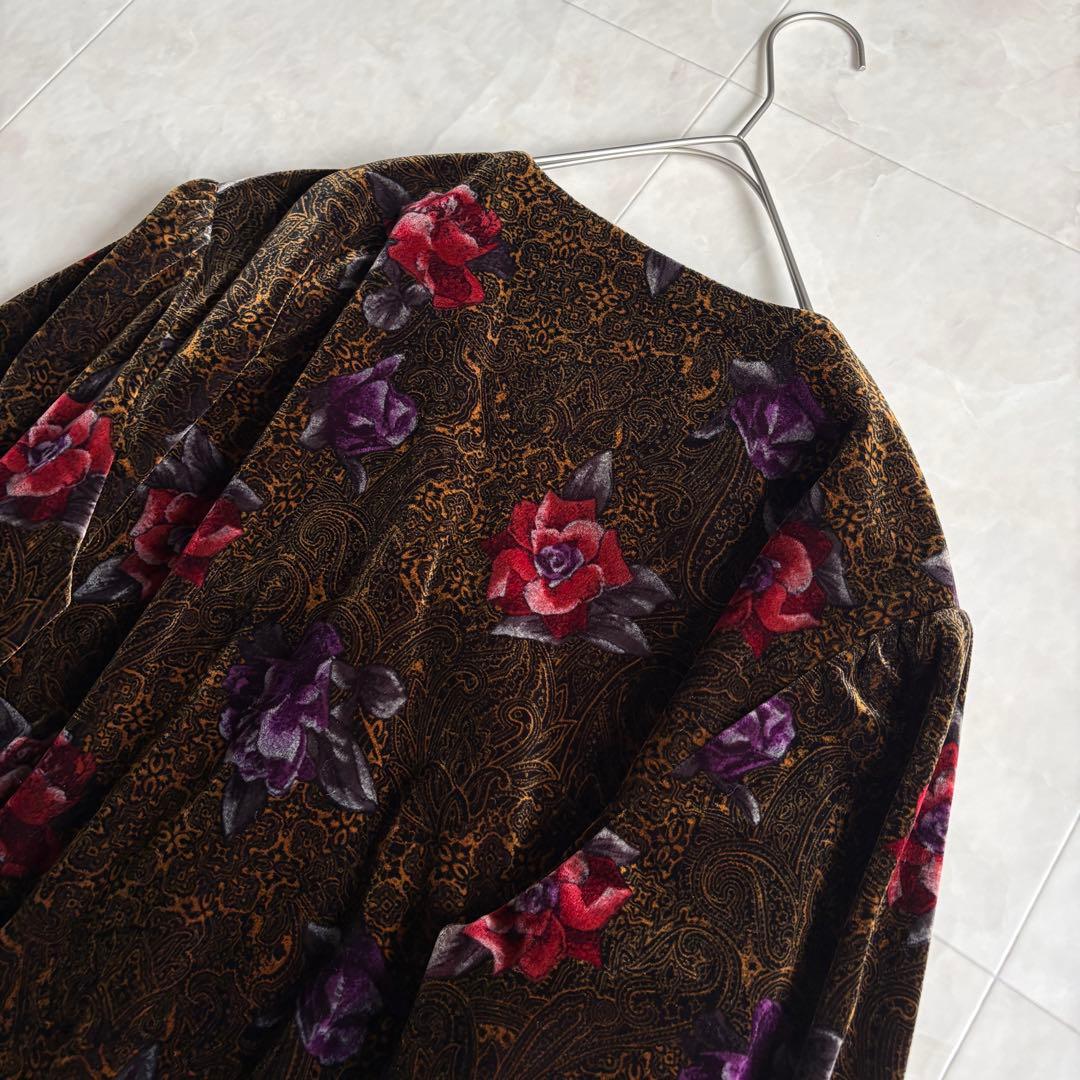 昭和レトロ 日本製 グランド 花柄ベロア金ボタンショートジャケット 13号