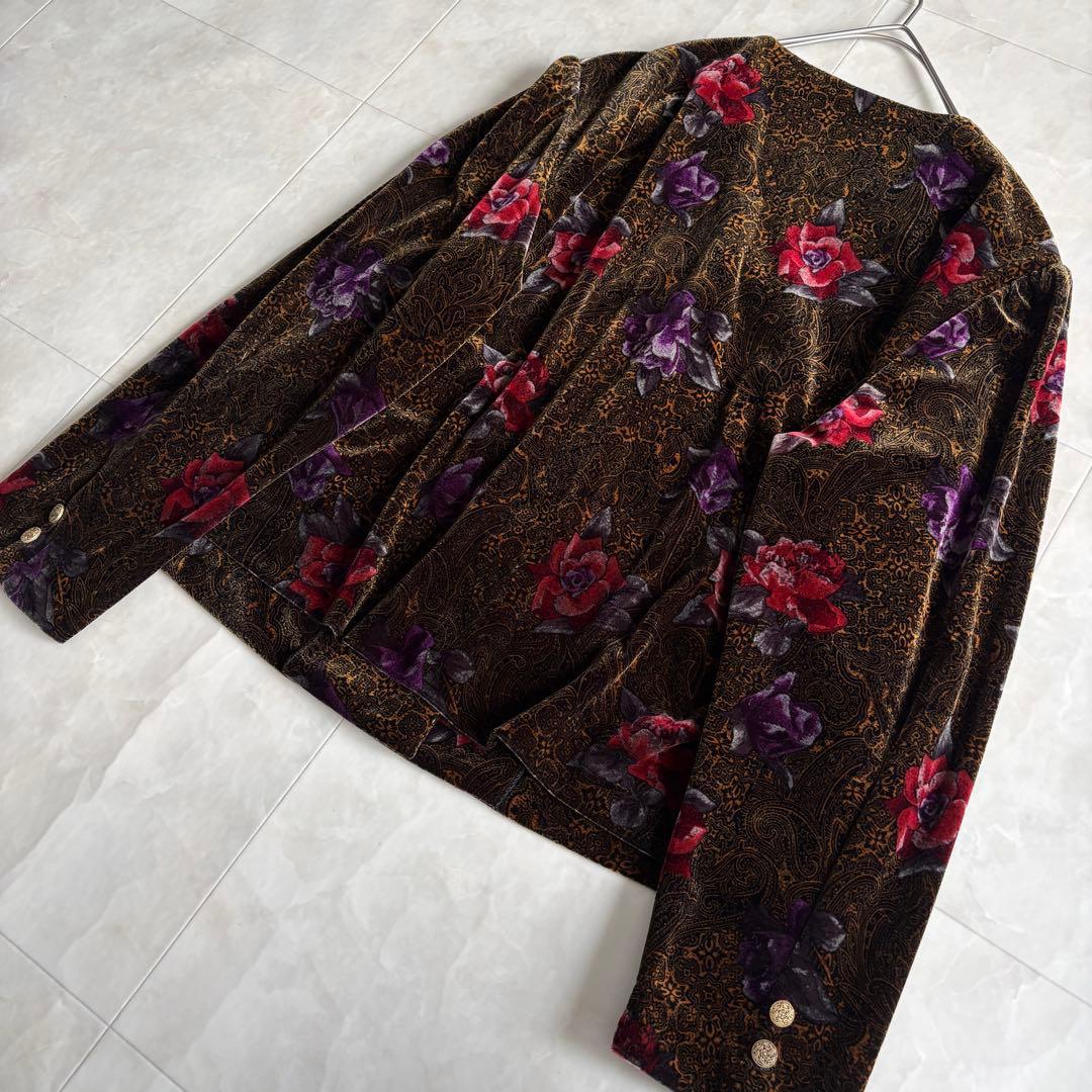 昭和レトロ 日本製 グランド 花柄ベロア金ボタンショートジャケット 13号