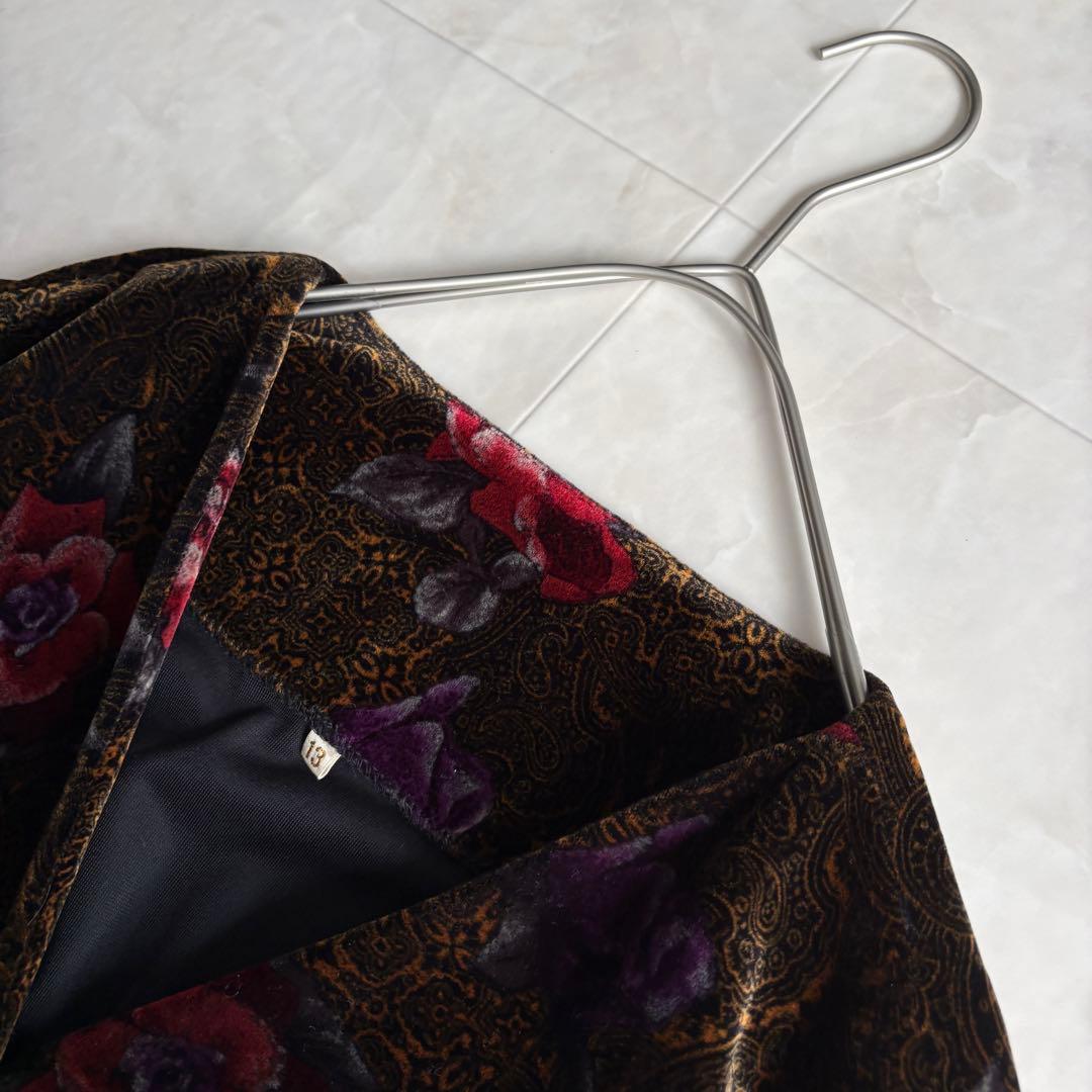 昭和レトロ 日本製 グランド 花柄ベロア金ボタンショートジャケット 13号