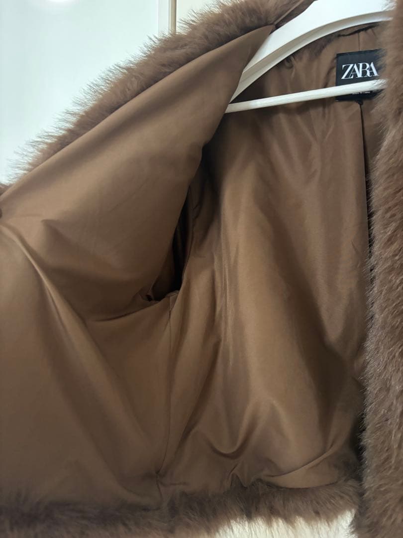 美品 ZARA ショートフェイクファーコート M ブルゾン アウター ブラウン