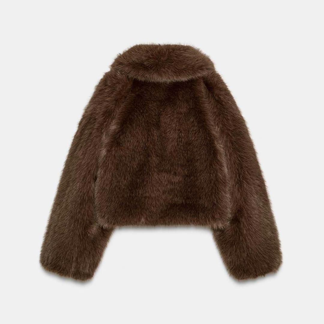 美品 ZARA ショートフェイクファーコート M ブルゾン アウター ブラウン