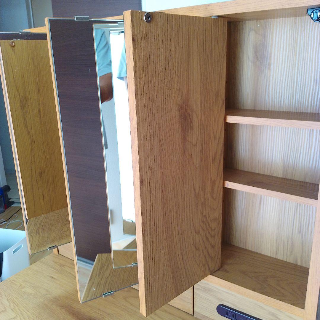 【お値下げ】3面鏡 シンプルドレッサー・鏡台　スツール付き