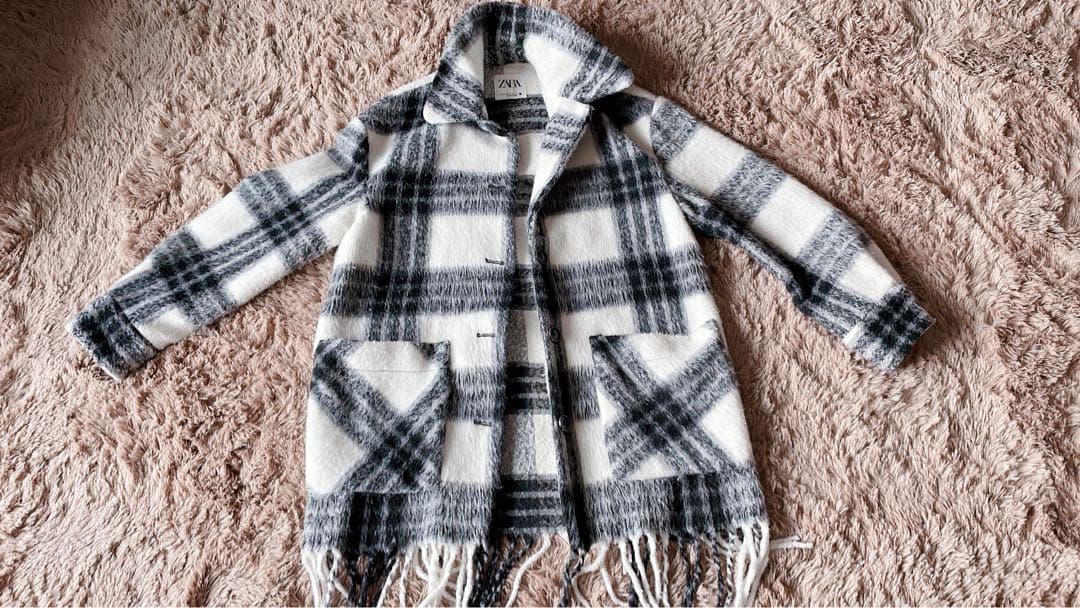 ZARA チェック柄コート　アウター　レディース　ホワイト