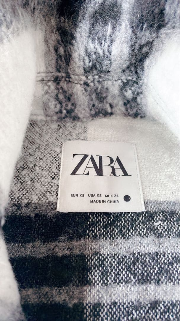 ZARA チェック柄コート　アウター　レディース　ホワイト