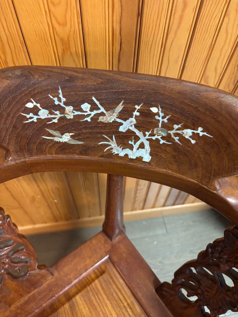 m*7様 美品　アジアンスタイル 木製椅子 螺鈿細工②