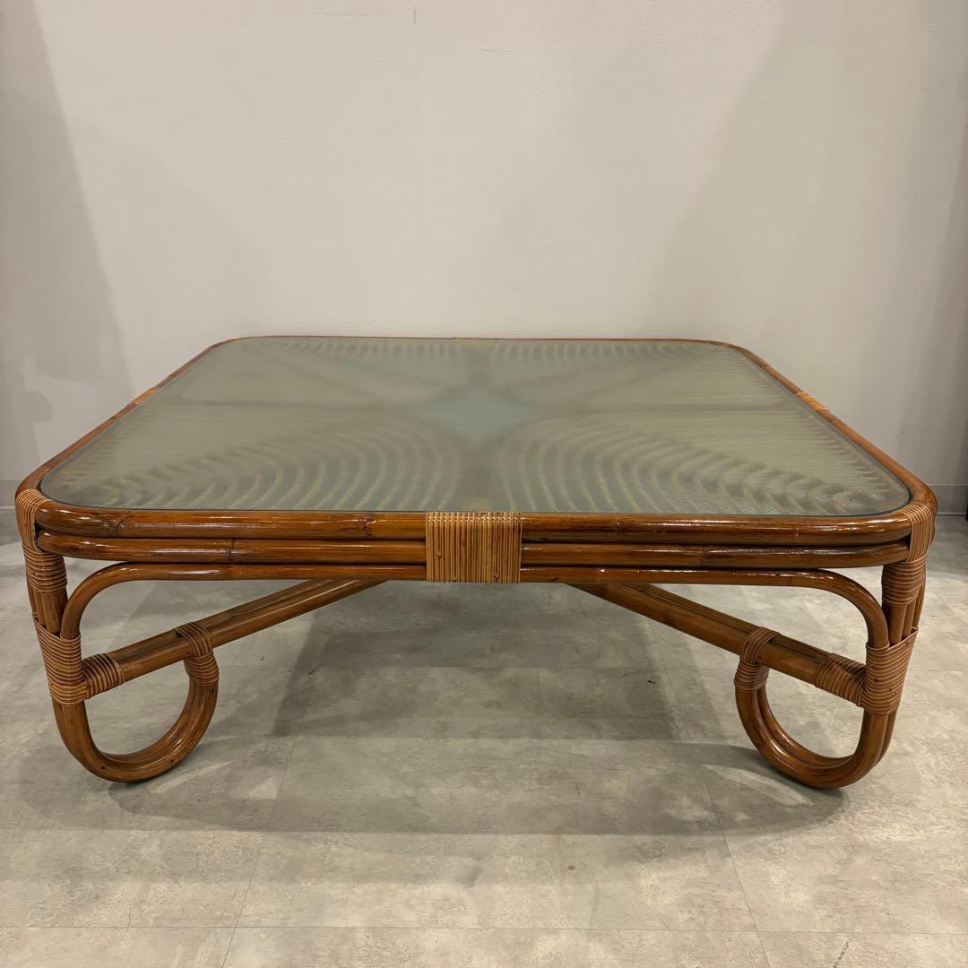 ラタン　ローテーブル　ガラス天板　美品