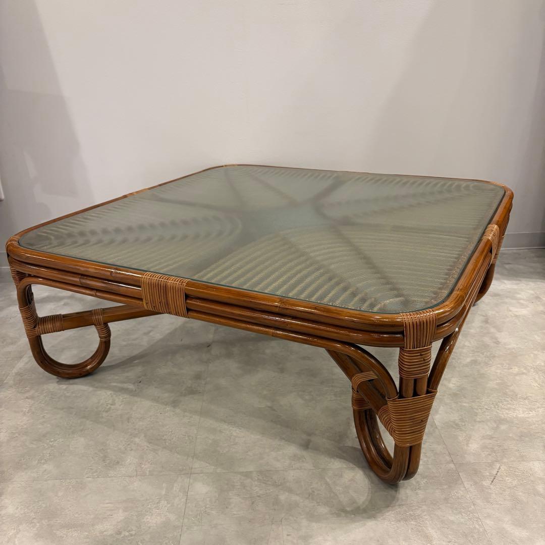 ラタン　ローテーブル　ガラス天板　美品