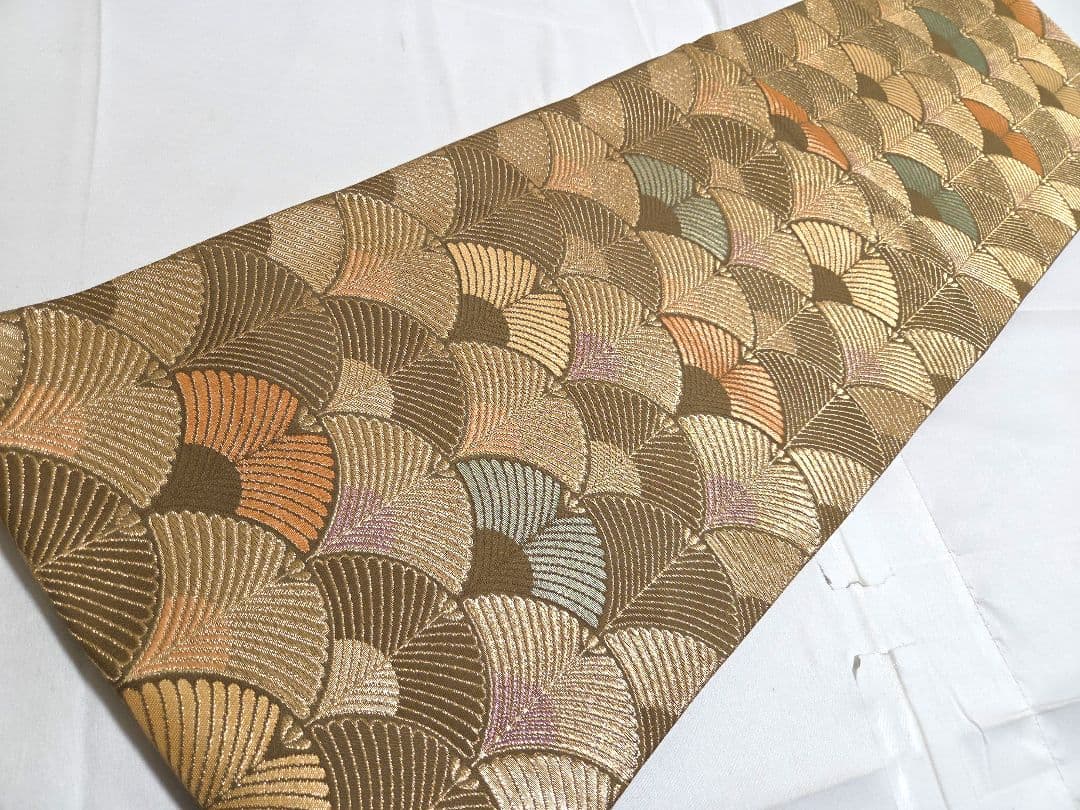 A◆着物くつろぎ 松葉青海波 金糸 六通 正絹 フォーマルな袋帯 25