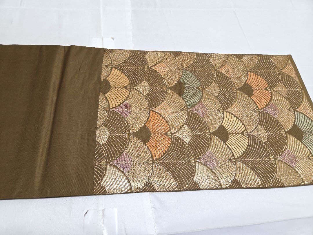 A◆着物くつろぎ 松葉青海波 金糸 六通 正絹 フォーマルな袋帯 25