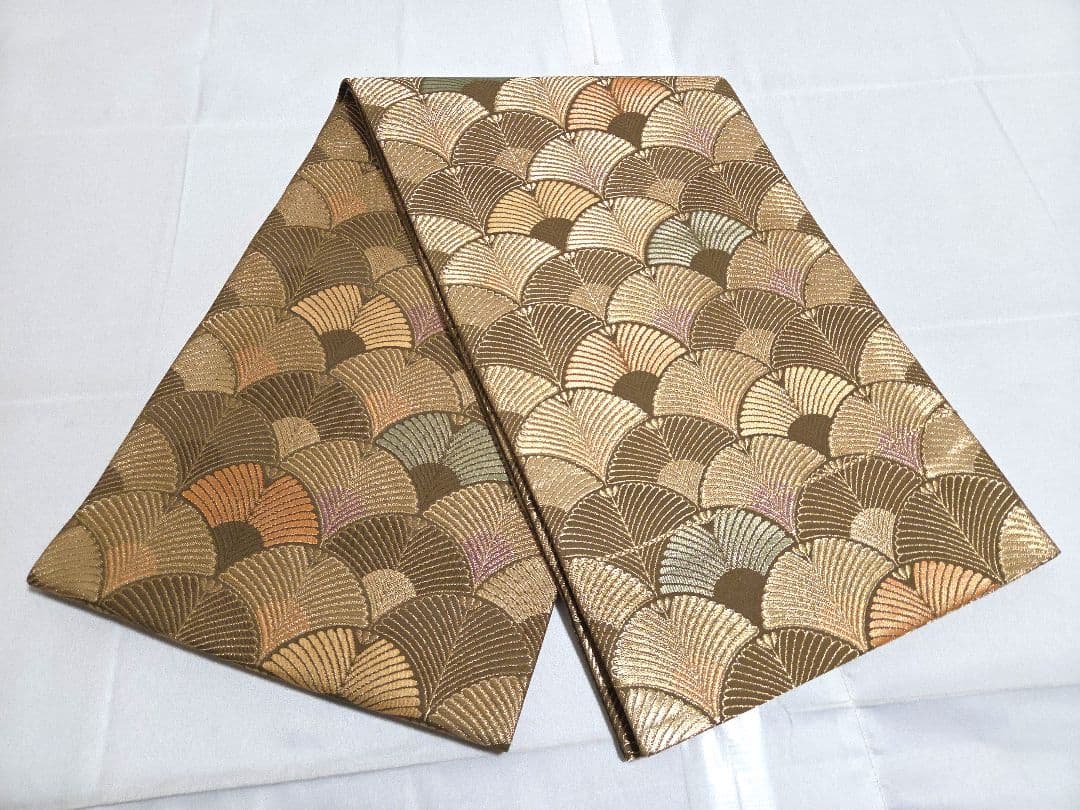 A◆着物くつろぎ 松葉青海波 金糸 六通 正絹 フォーマルな袋帯 25