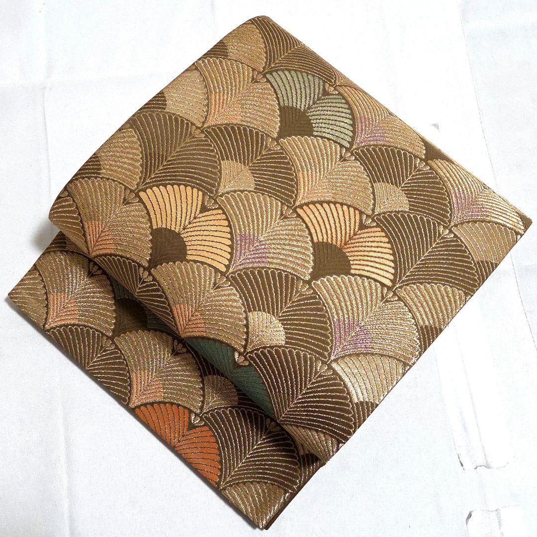 A◆着物くつろぎ 松葉青海波 金糸 六通 正絹 フォーマルな袋帯 25