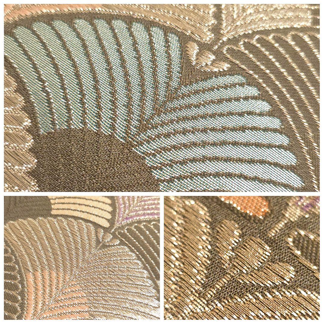 A◆着物くつろぎ 松葉青海波 金糸 六通 正絹 フォーマルな袋帯 25