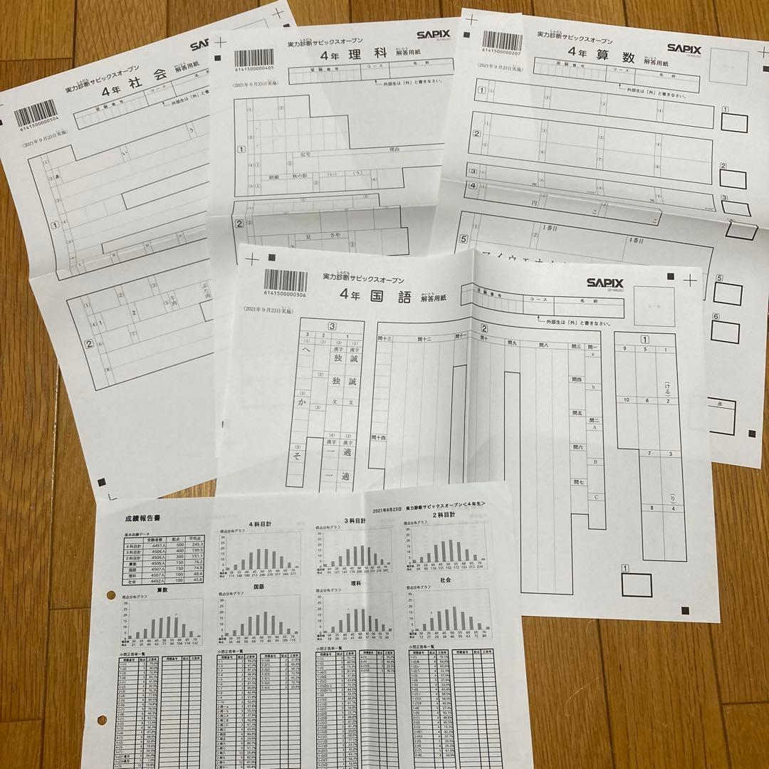 SAPIX4年入室・マンスリー・組分け・復習・サピックスオープン1年分(13回)