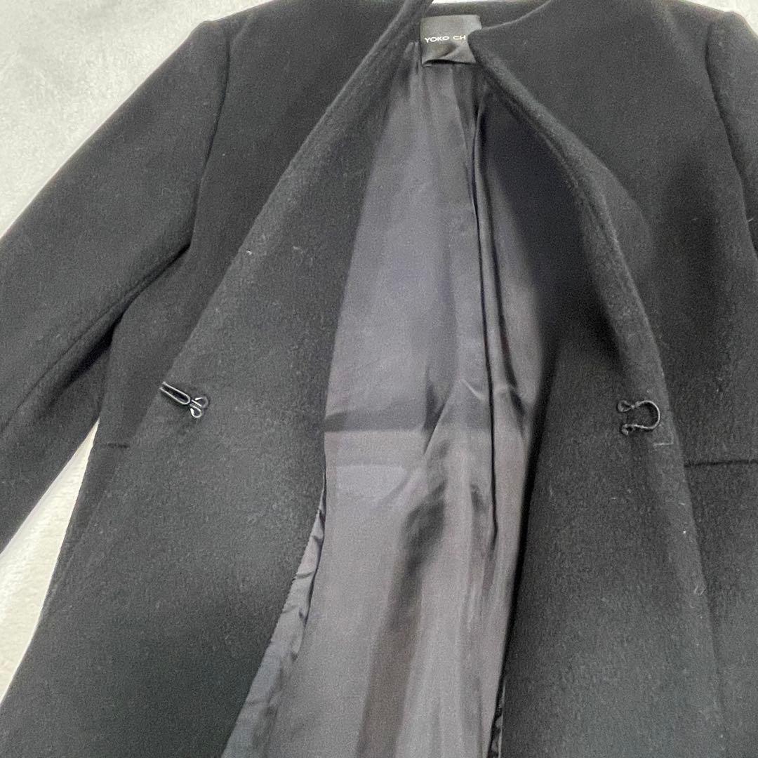 YOKO CHAN ヨーコチャン ノーカラーコート 黒 36 ウール